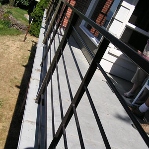 Close up view of round stock railing